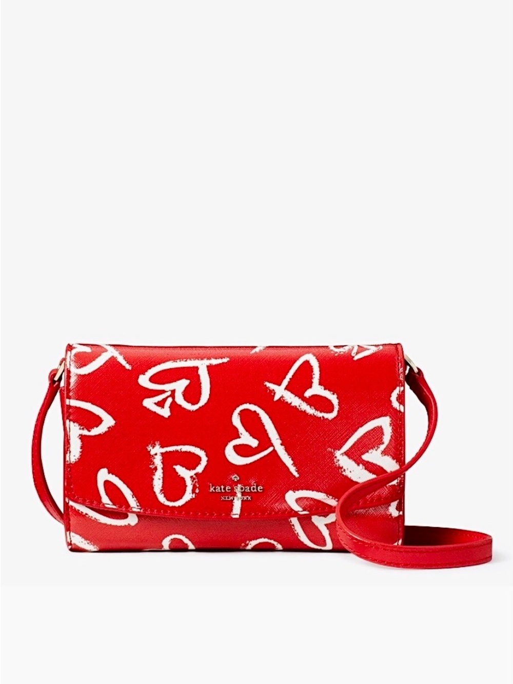 New Kate Spade Addison Red Hearts Saffiano Leather Crossbody Shoulder Bag